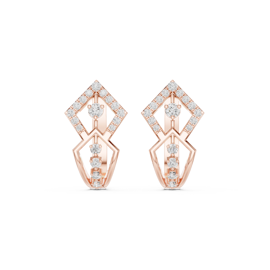 Open Rhombus Pavé Moissanite Huggie Earrings in rose 925 sterling silver, view 4
