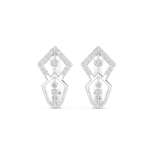 Open Rhombus Pavé Moissanite Huggie Earrings in white 925 sterling silver, view 4