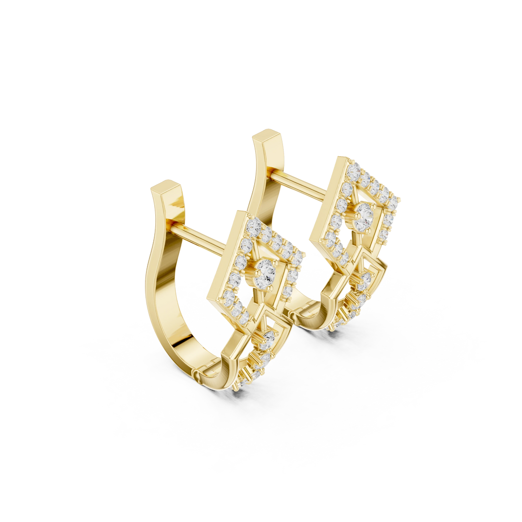 Open Rhombus Pavé Moissanite Huggie Earrings in yellow 925 sterling silver, view 1
