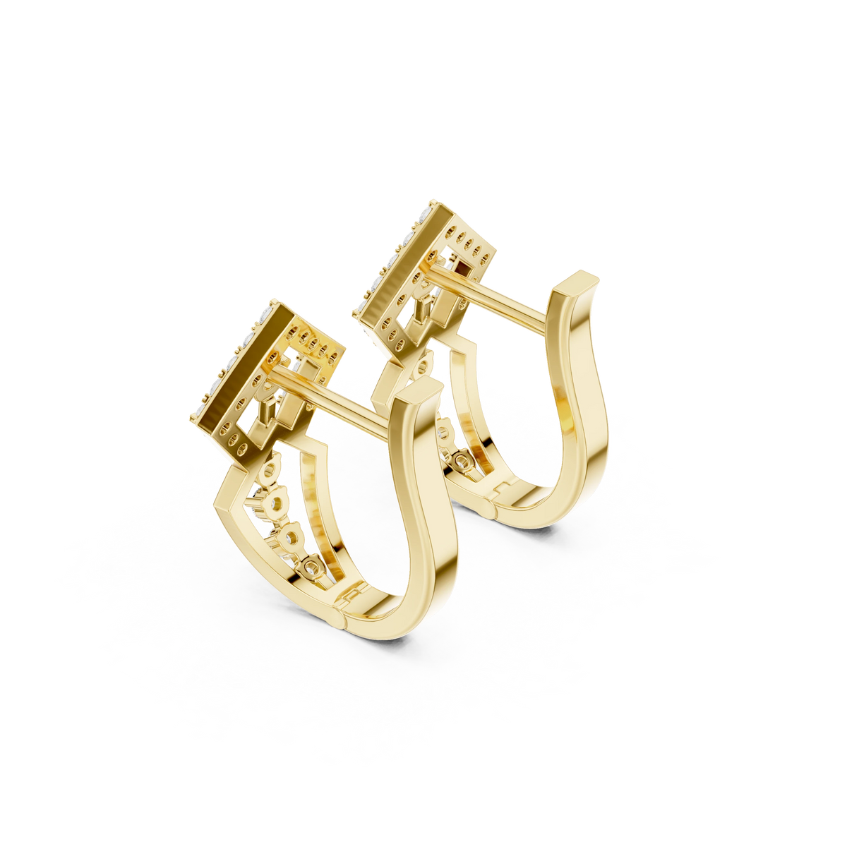 Open Rhombus Pavé Moissanite Huggie Earrings in yellow 925 sterling silver, view 2