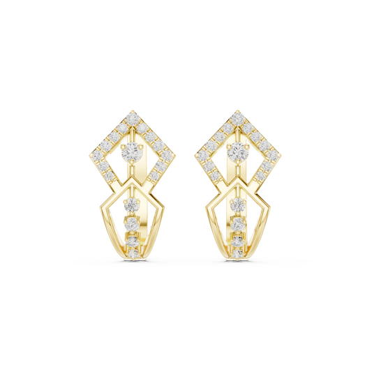 Open Rhombus Pavé Moissanite Huggie Earrings in yellow 925 sterling silver, view 4