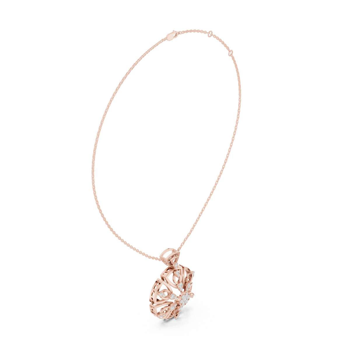 Round Openwork Heart Medallion Moissanite Pendant in rose 925 sterling silver, view 1
