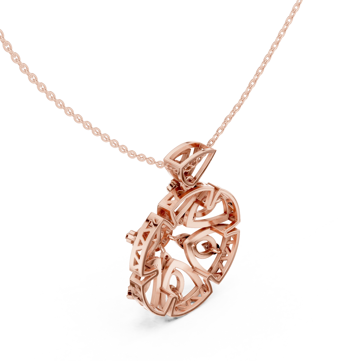 Round Openwork Heart Medallion Moissanite Pendant in rose 925 sterling silver, view 2