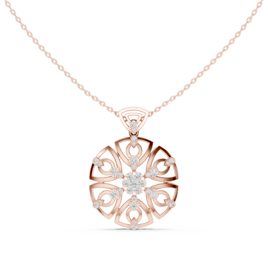 Round Openwork Heart Medallion Moissanite Pendant in rose 925 sterling silver, view 4