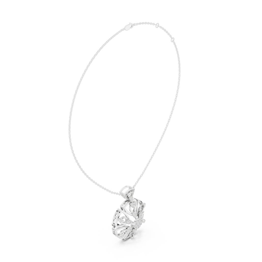Round Openwork Heart Medallion Moissanite Pendant in white 925 sterling silver, view 1