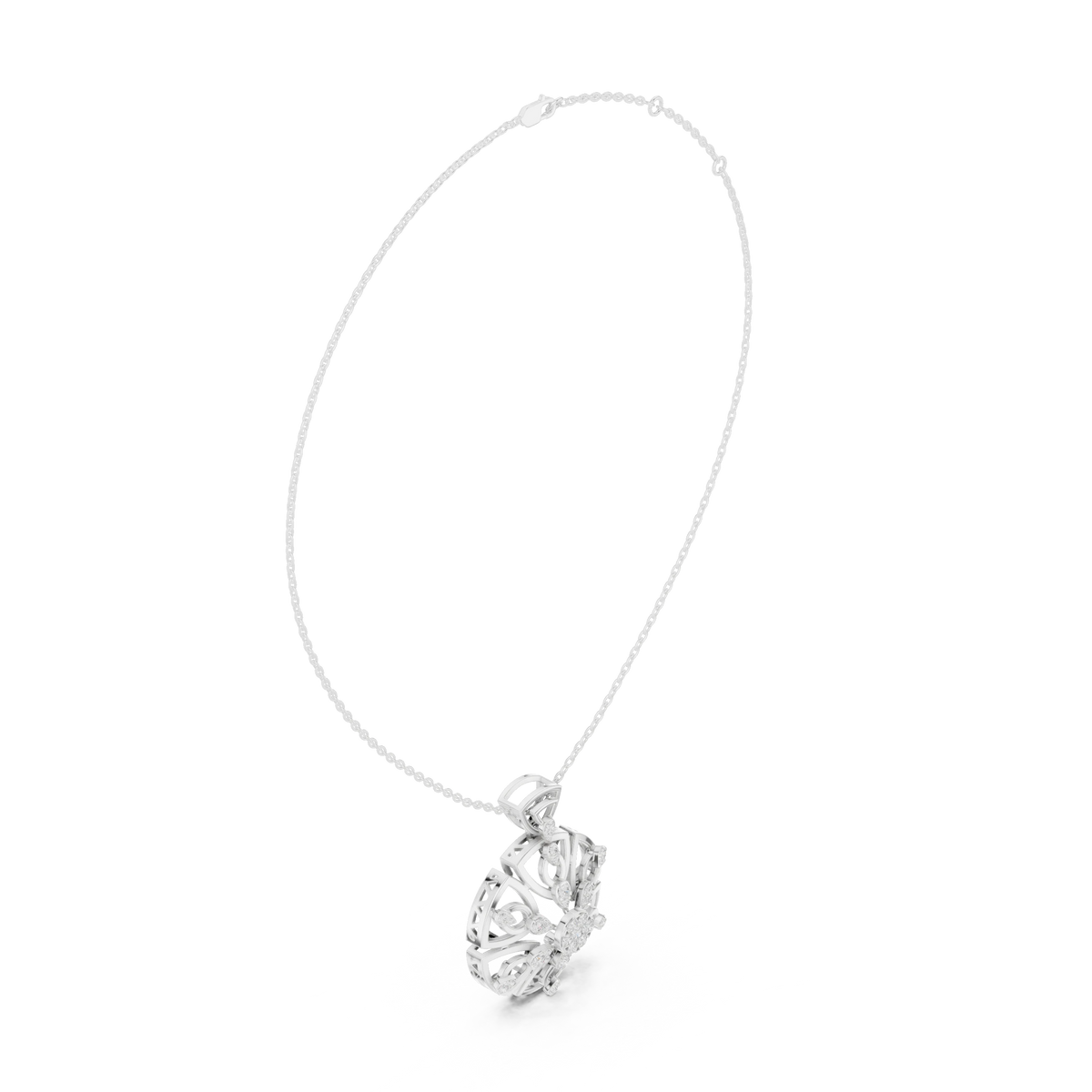 Round Openwork Heart Medallion Moissanite Pendant in white 925 sterling silver, view 1