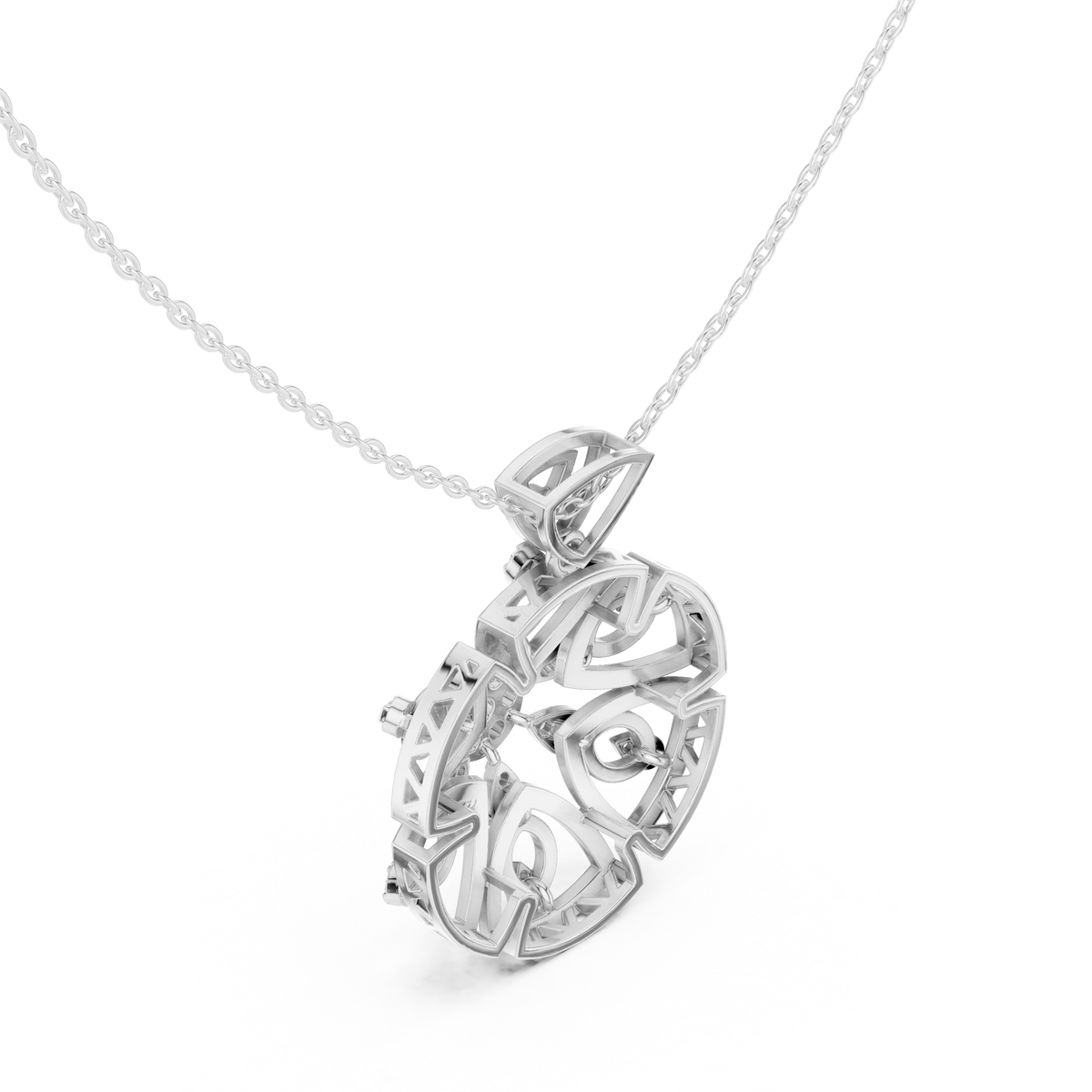 Round Openwork Heart Medallion Moissanite Pendant in white 925 sterling silver, view 2