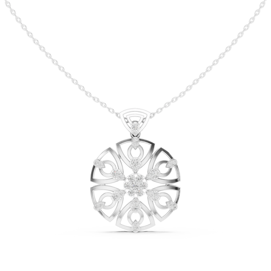 Round Openwork Heart Medallion Moissanite Pendant in white 925 sterling silver, view 4