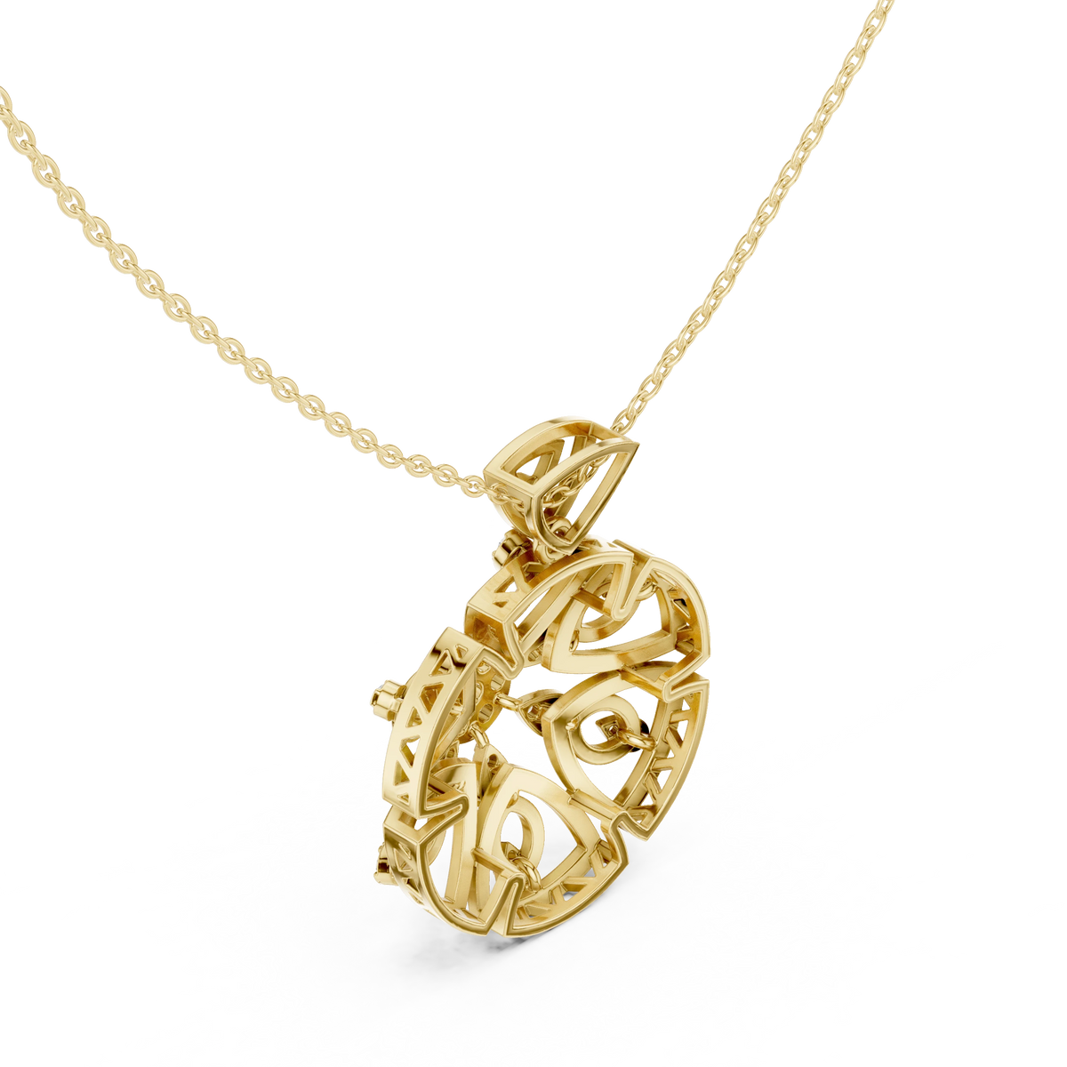 Round Openwork Heart Medallion Moissanite Pendant in yellow 925 sterling silver, view 2