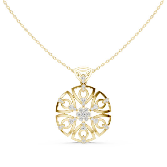 Round Openwork Heart Medallion Moissanite Pendant in yellow 925 sterling silver, view 4