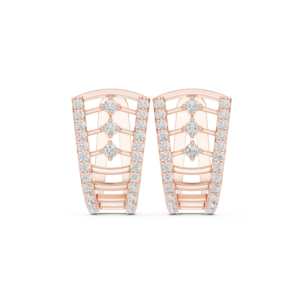 Curved Rung Pavé Ladder Moissanite Huggie Earrings in rose 925 sterling silver, view 4