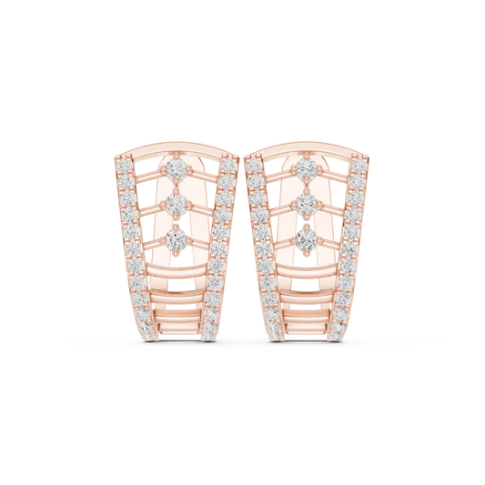 Curved Rung Pavé Ladder Moissanite Huggie Earrings in rose 925 sterling silver, view 4