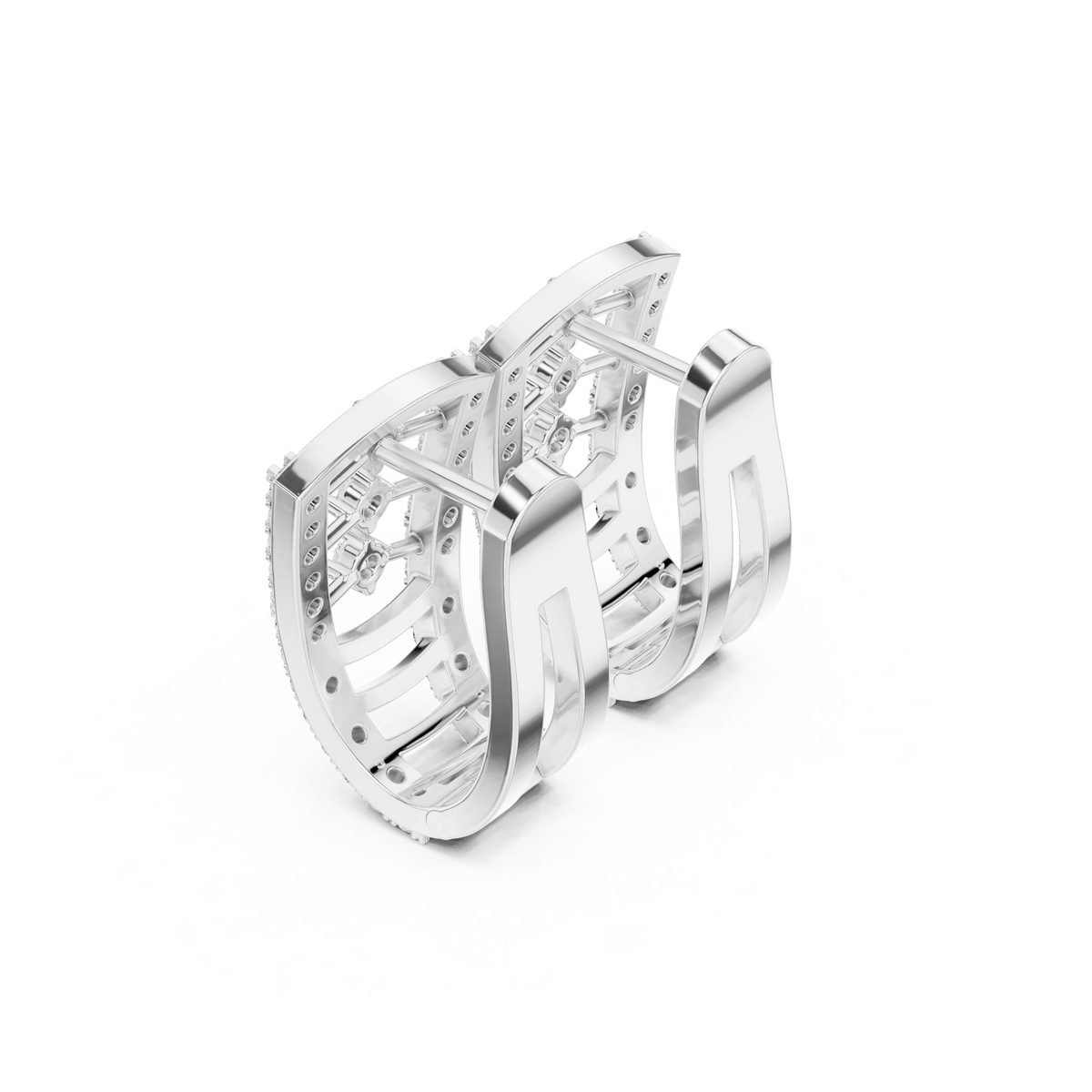 Curved Rung Pavé Ladder Moissanite Huggie Earrings in white 925 sterling silver, view 2