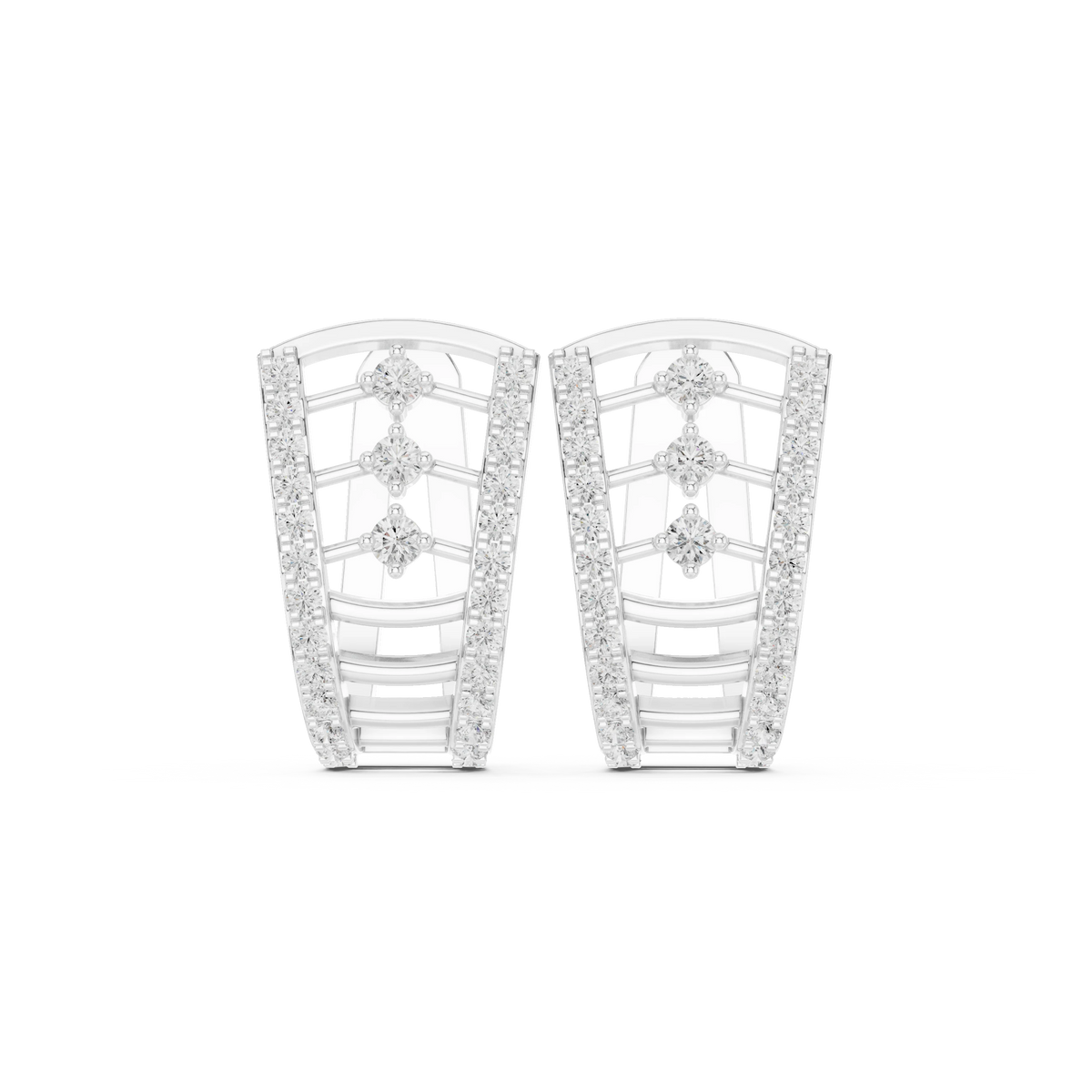 Curved Rung Pavé Ladder Moissanite Huggie Earrings in white 925 sterling silver, view 4