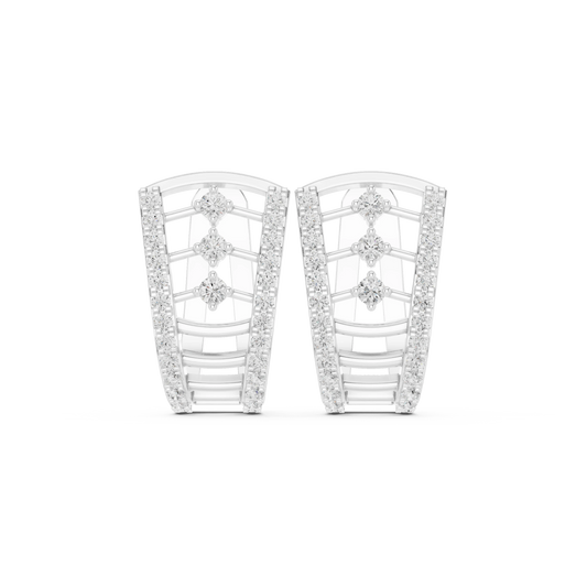 Curved Rung Pavé Ladder Moissanite Huggie Earrings in white 925 sterling silver, view 4