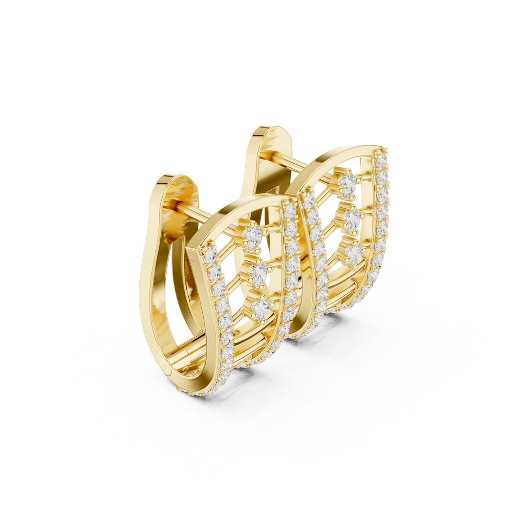 Curved Rung Pavé Ladder Moissanite Huggie Earrings in yellow 925 sterling silver, view 1