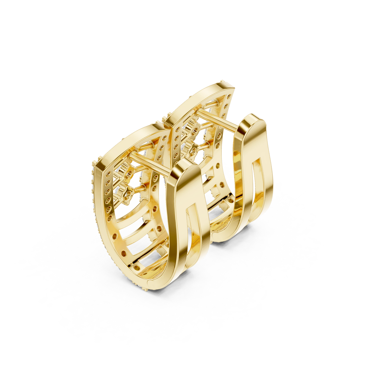 Curved Rung Pavé Ladder Moissanite Huggie Earrings in yellow 925 sterling silver, view 2
