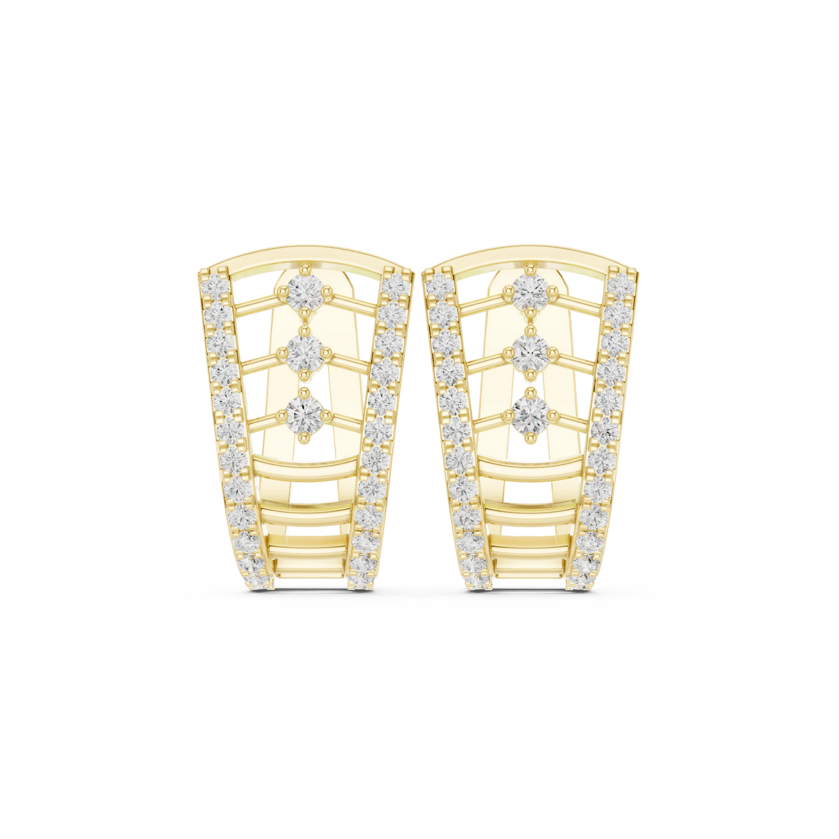 Curved Rung Pavé Ladder Moissanite Huggie Earrings in yellow 925 sterling silver, view 4
