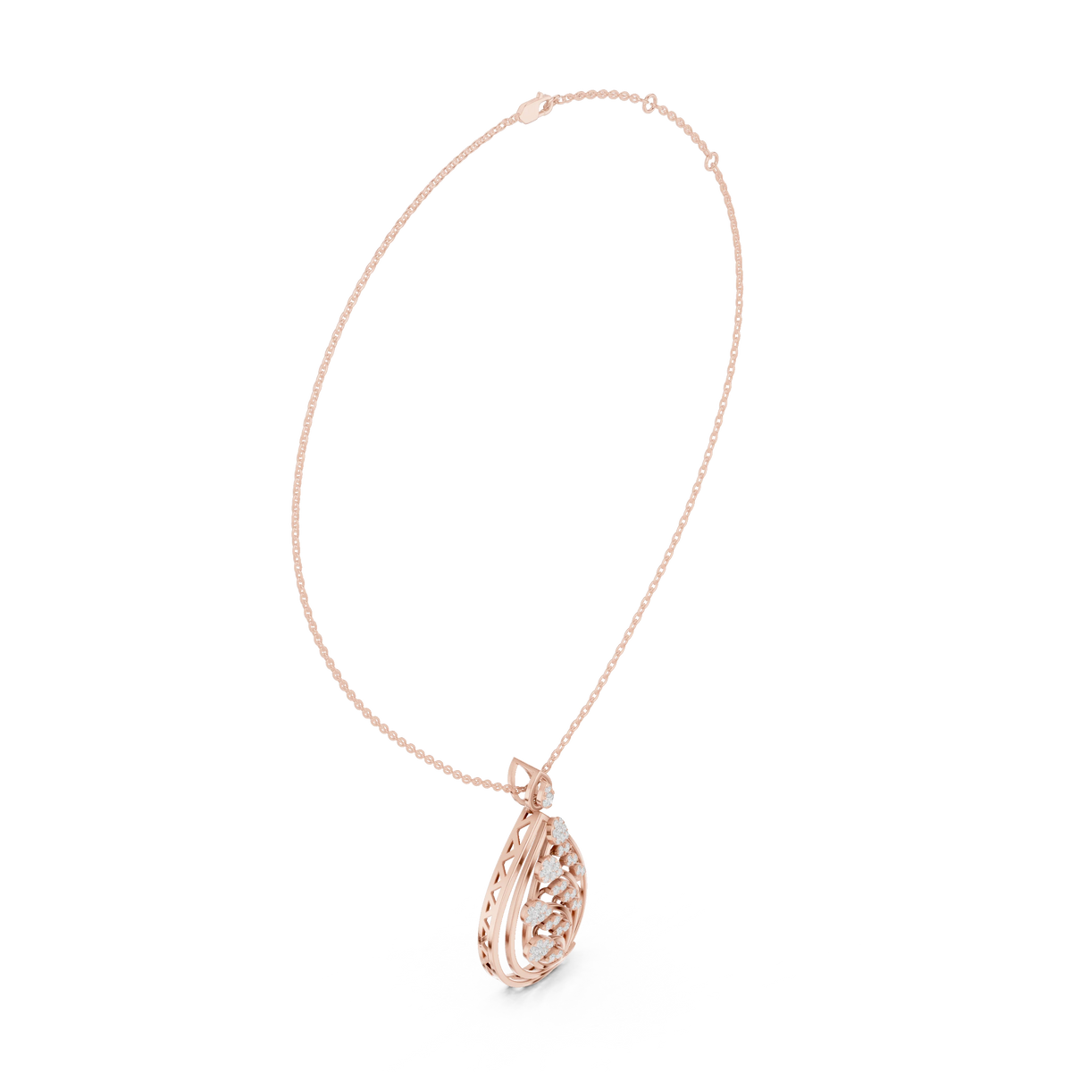 Teardrop Leaf Branch Cluster Moissanite Pendant in rose 925 sterling silver, view 1