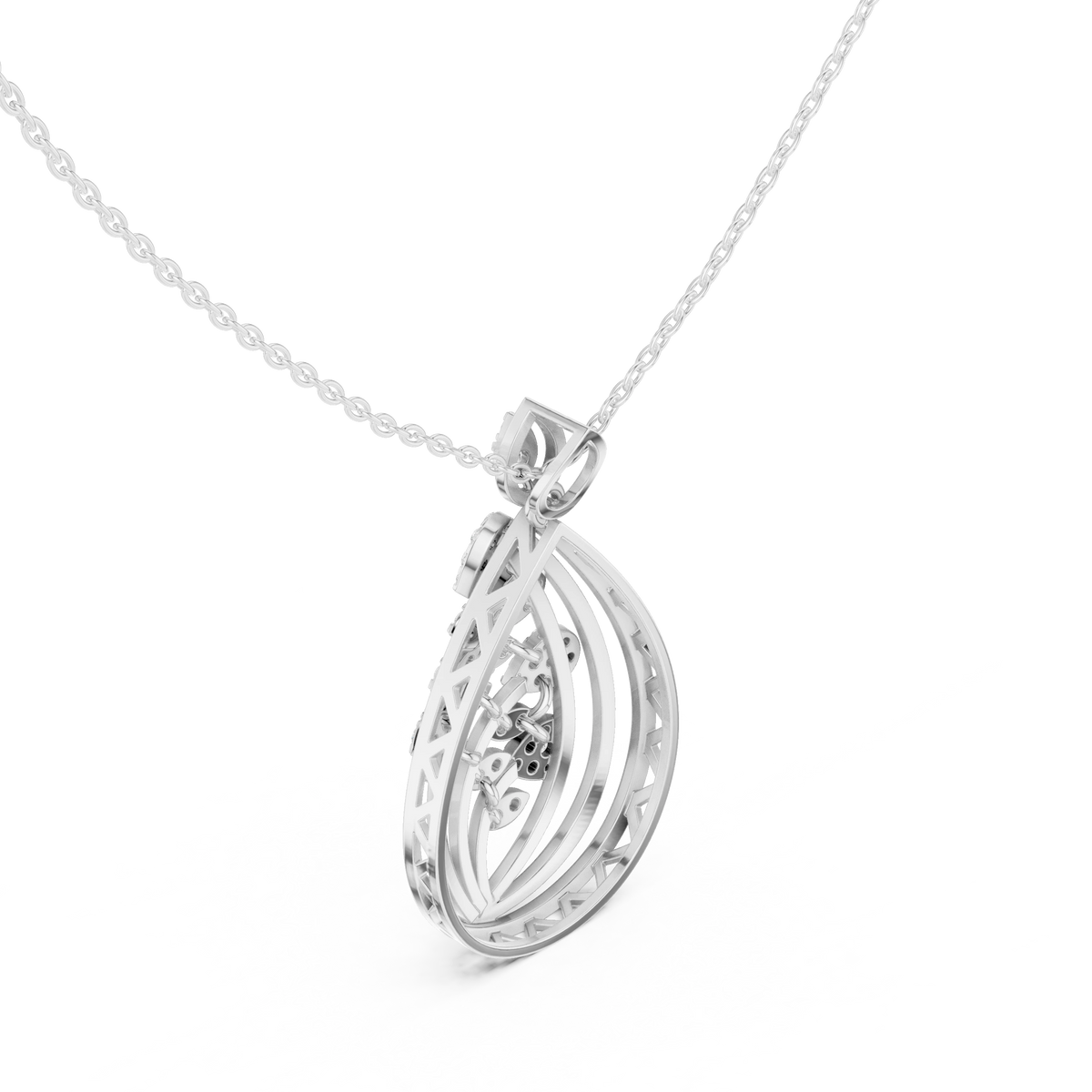 Teardrop Leaf Branch Cluster Moissanite Pendant in white 925 sterling silver, view 2