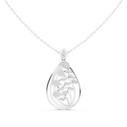Teardrop Leaf Branch Cluster Moissanite Pendant in white 925 sterling silver, view 4
