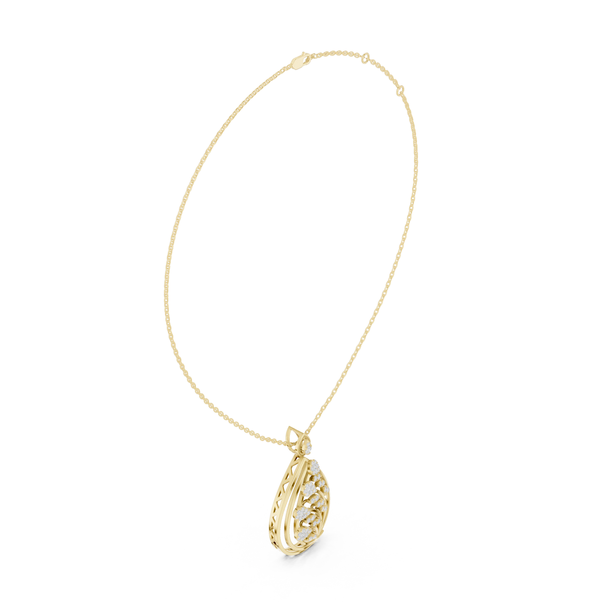 Teardrop Leaf Branch Cluster Moissanite Pendant in yellow 925 sterling silver, view 1