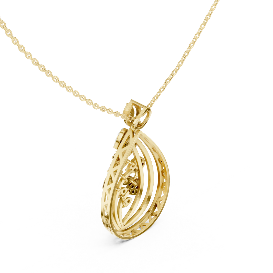 Teardrop Leaf Branch Cluster Moissanite Pendant in yellow 925 sterling silver, view 2