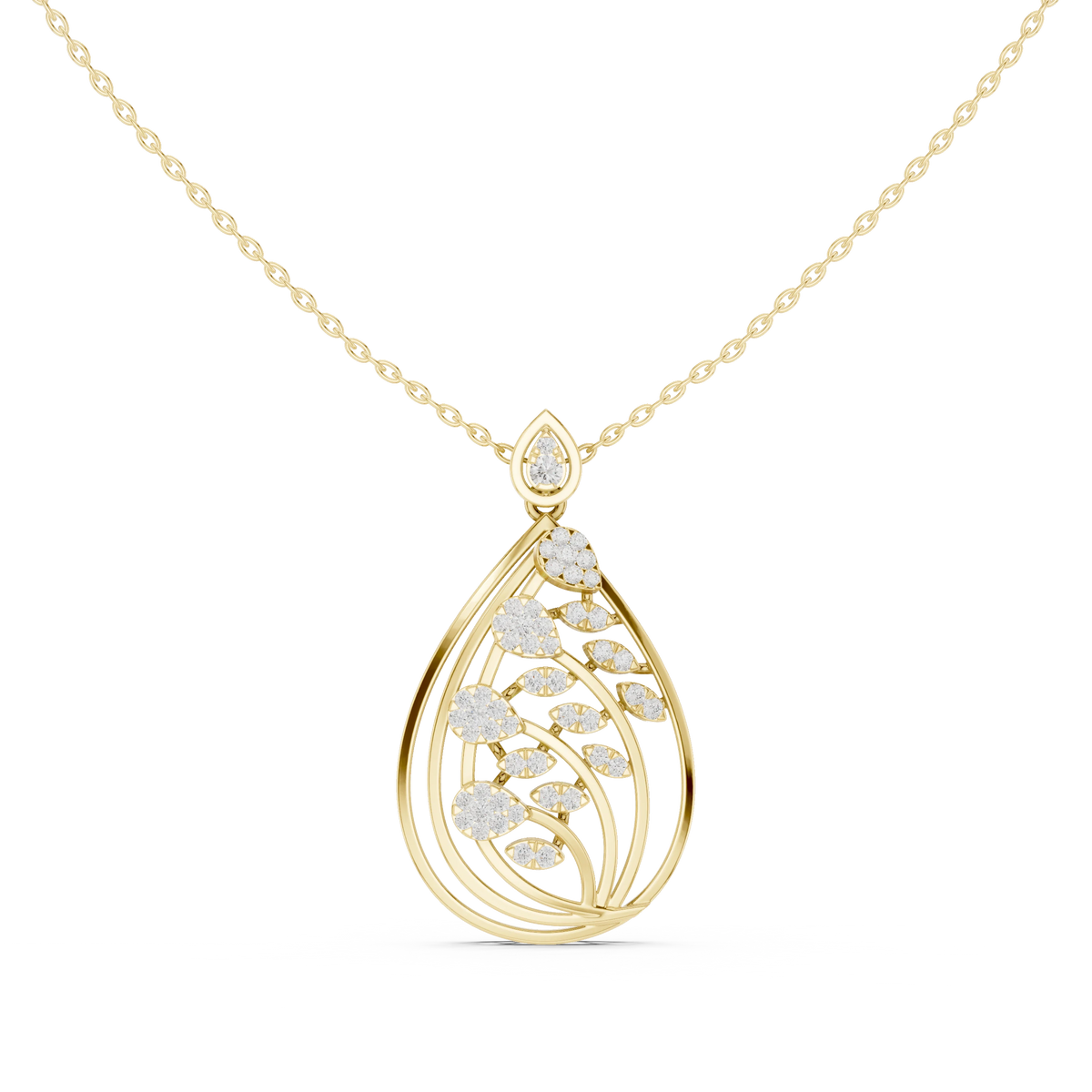 Teardrop Leaf Branch Cluster Moissanite Pendant in yellow 925 sterling silver, view 4