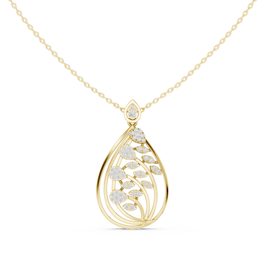 Teardrop Leaf Branch Cluster Moissanite Pendant in yellow 925 sterling silver, view 4