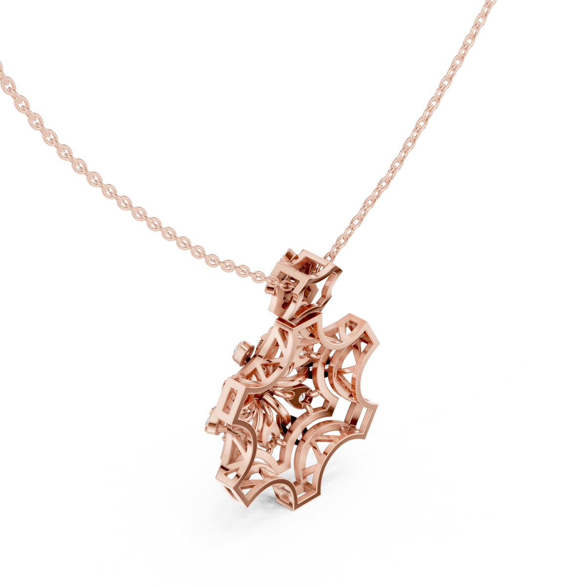 Snowflake Star Cluster Moissanite Pendant in rose 925 sterling silver, view 2