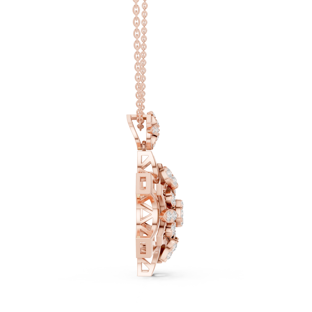 Snowflake Star Cluster Moissanite Pendant in rose 925 sterling silver, view 3