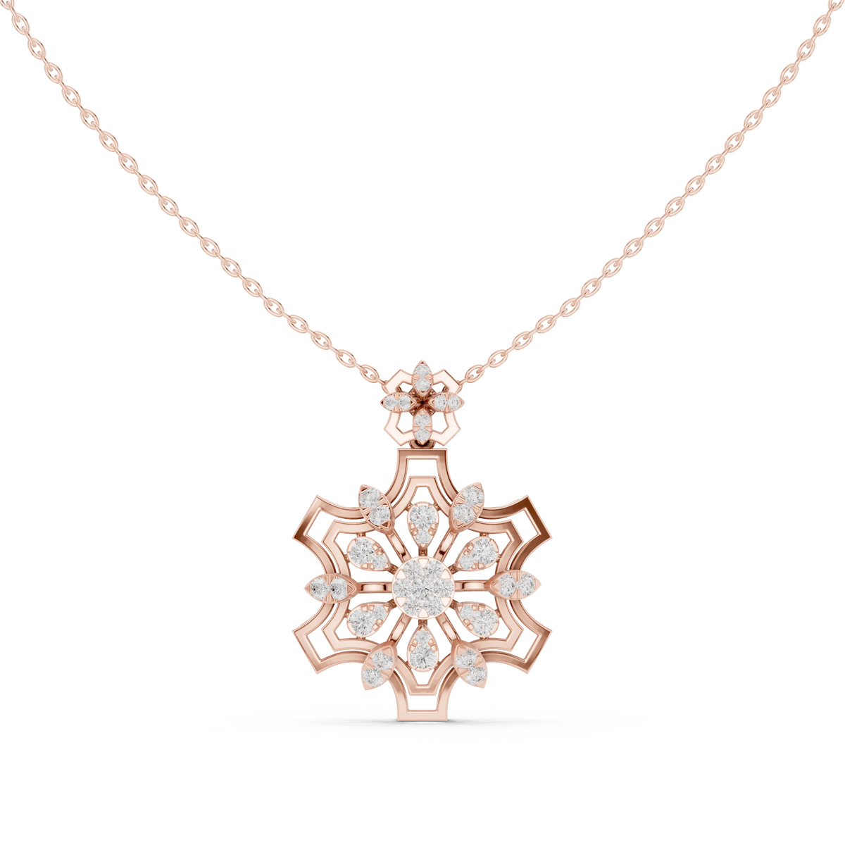 Snowflake Star Cluster Moissanite Pendant in rose 925 sterling silver, view 4