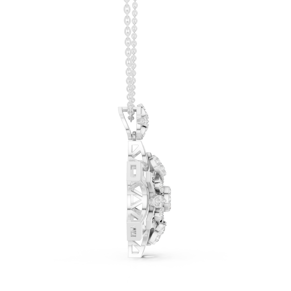 Snowflake Star Cluster Moissanite Pendant in white 925 sterling silver, view 3