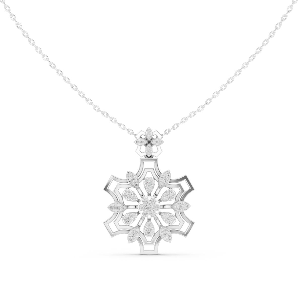 Snowflake Star Cluster Moissanite Pendant in white 925 sterling silver, view 4