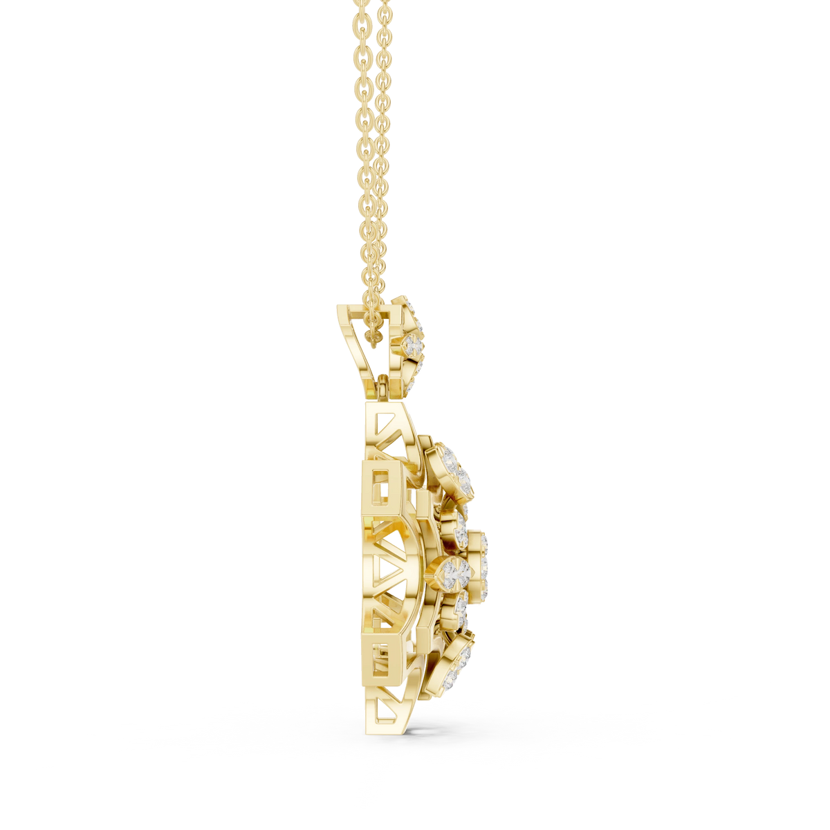 Snowflake Star Cluster Moissanite Pendant in yellow 925 sterling silver, view 3