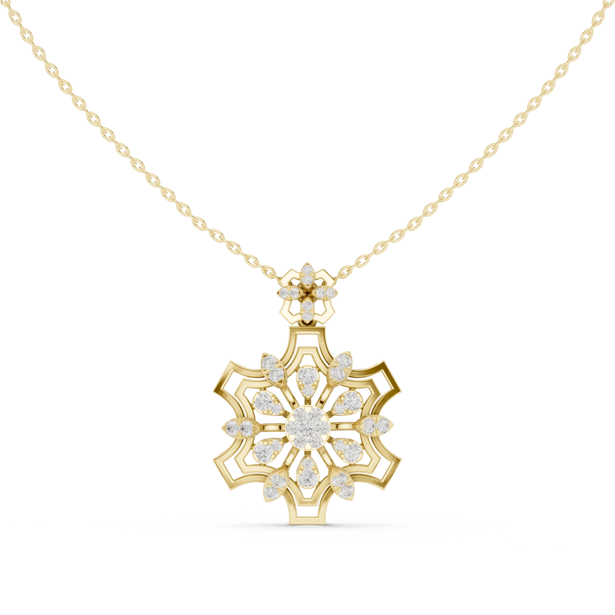 Snowflake Star Cluster Moissanite Pendant in yellow 925 sterling silver, view 4