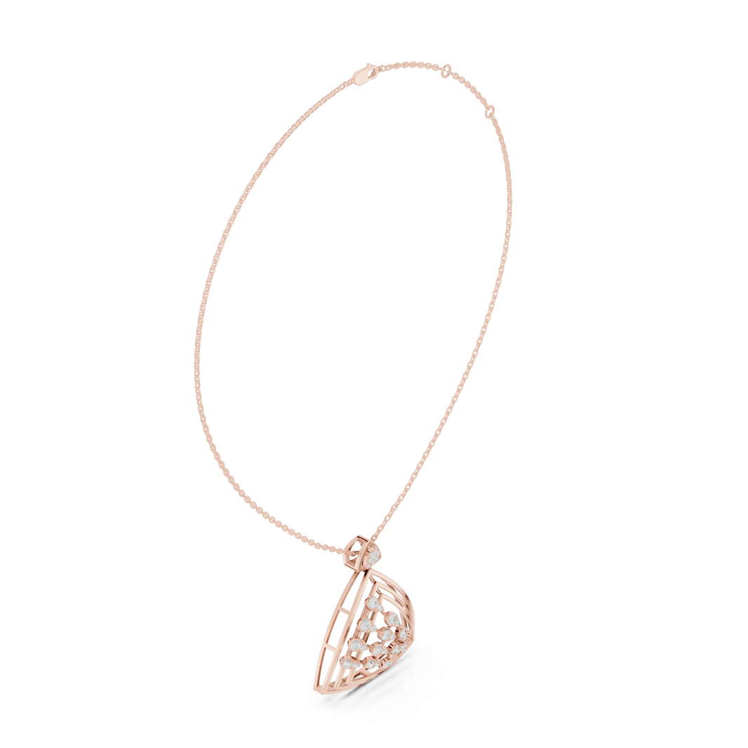 Open Triangle Pear Cluster Moissanite Pendant in rose 925 sterling silver, view 1