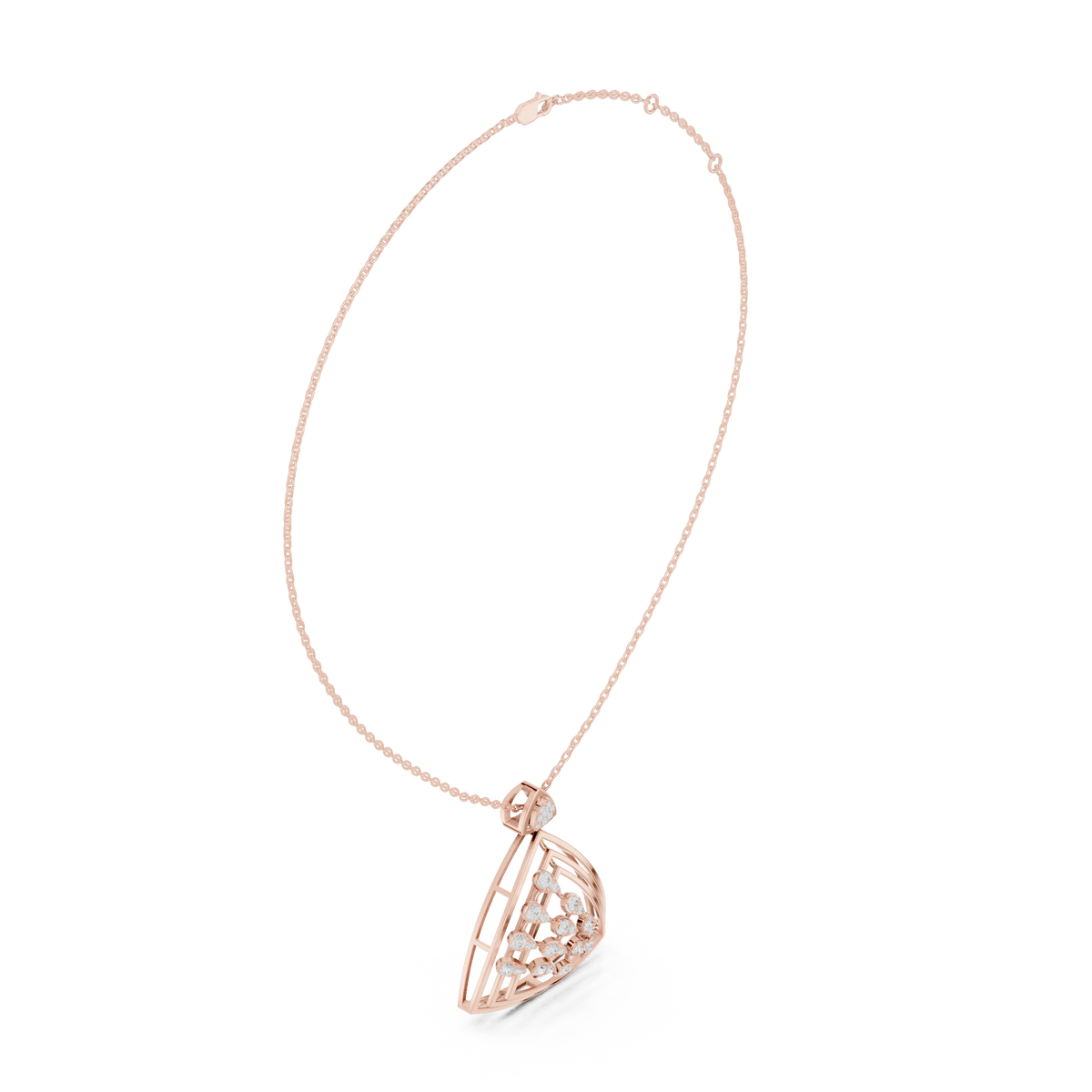 Open Triangle Pear Cluster Moissanite Pendant in rose 925 sterling silver, view 1