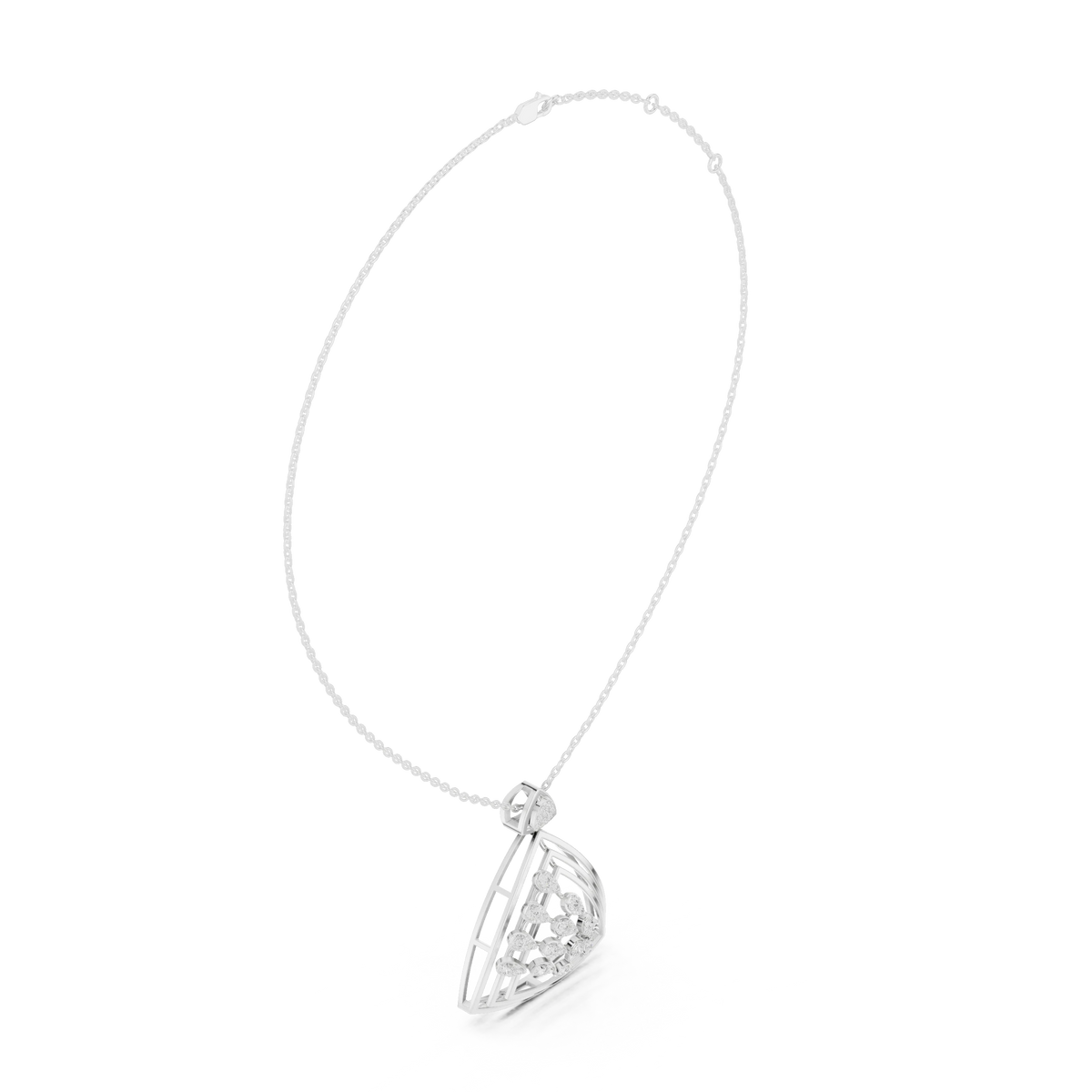 Open Triangle Pear Cluster Moissanite Pendant in white 925 sterling silver, view 1