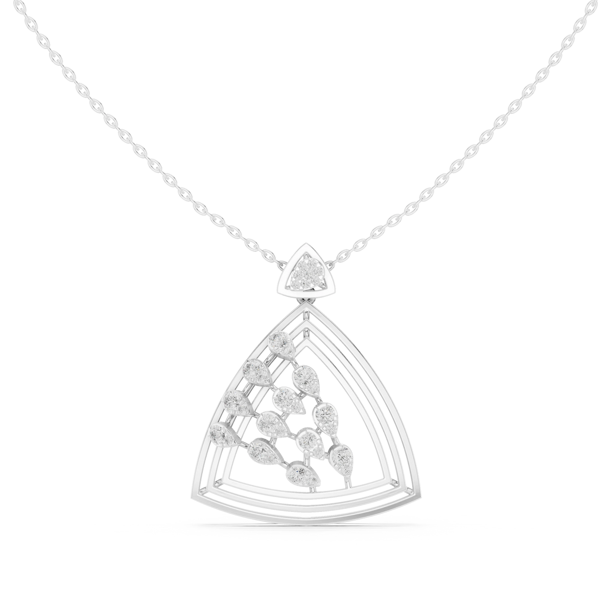 Open Triangle Pear Cluster Moissanite Pendant in white 925 sterling silver, view 4