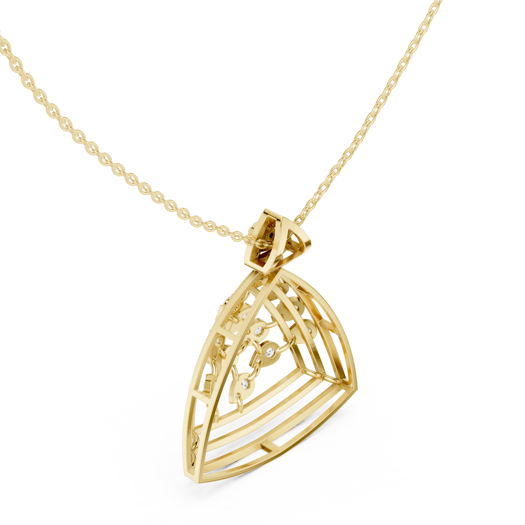 Open Triangle Pear Cluster Moissanite Pendant in yellow 925 sterling silver, view 2