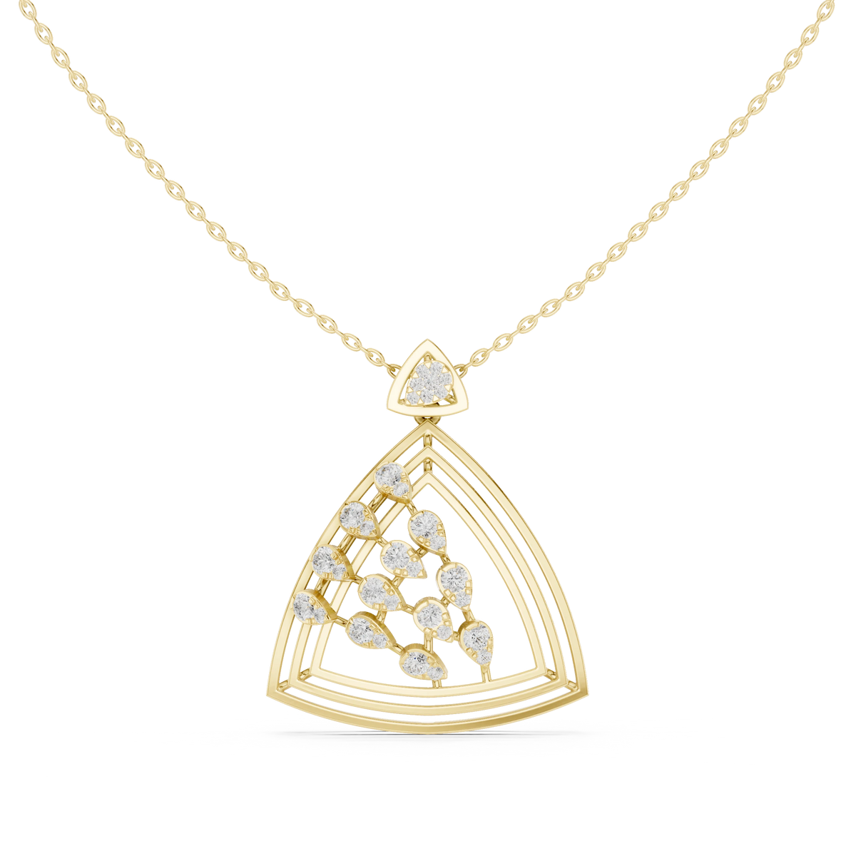 Open Triangle Pear Cluster Moissanite Pendant in yellow 925 sterling silver, view 4