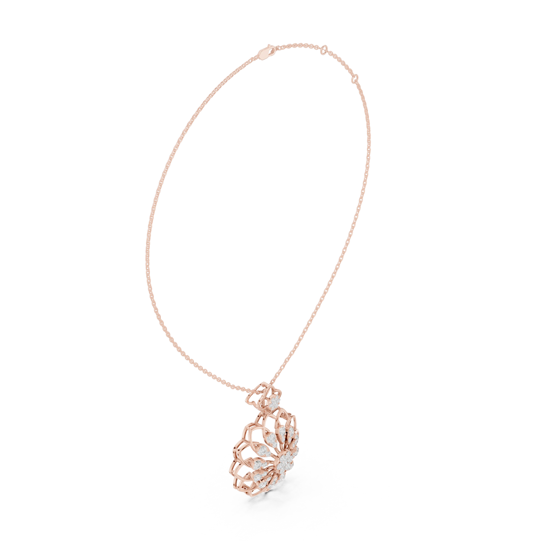Lotus Flower Openwork Moissanite Pendant in rose 925 sterling silver, view 1