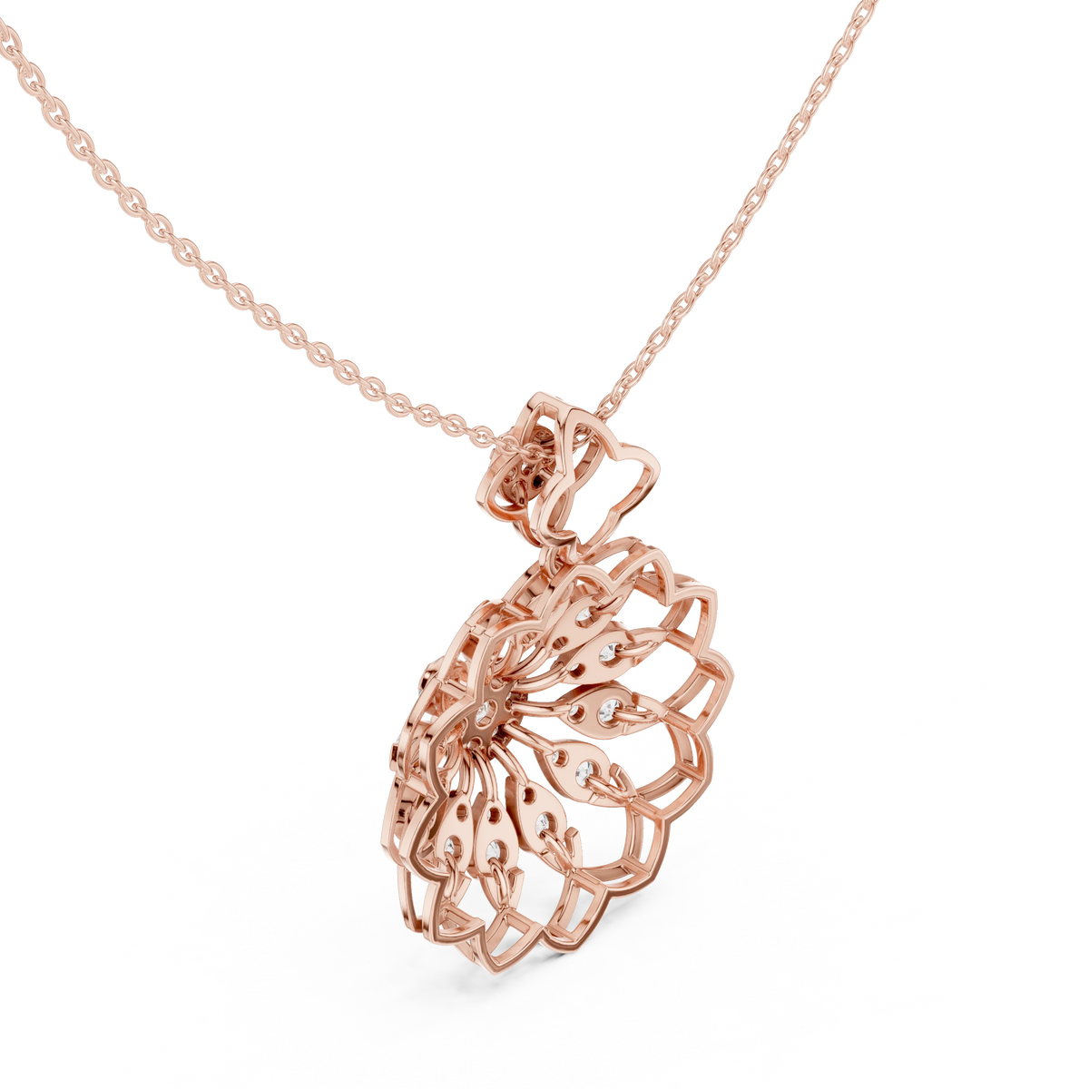 Lotus Flower Openwork Moissanite Pendant in rose 925 sterling silver, view 2