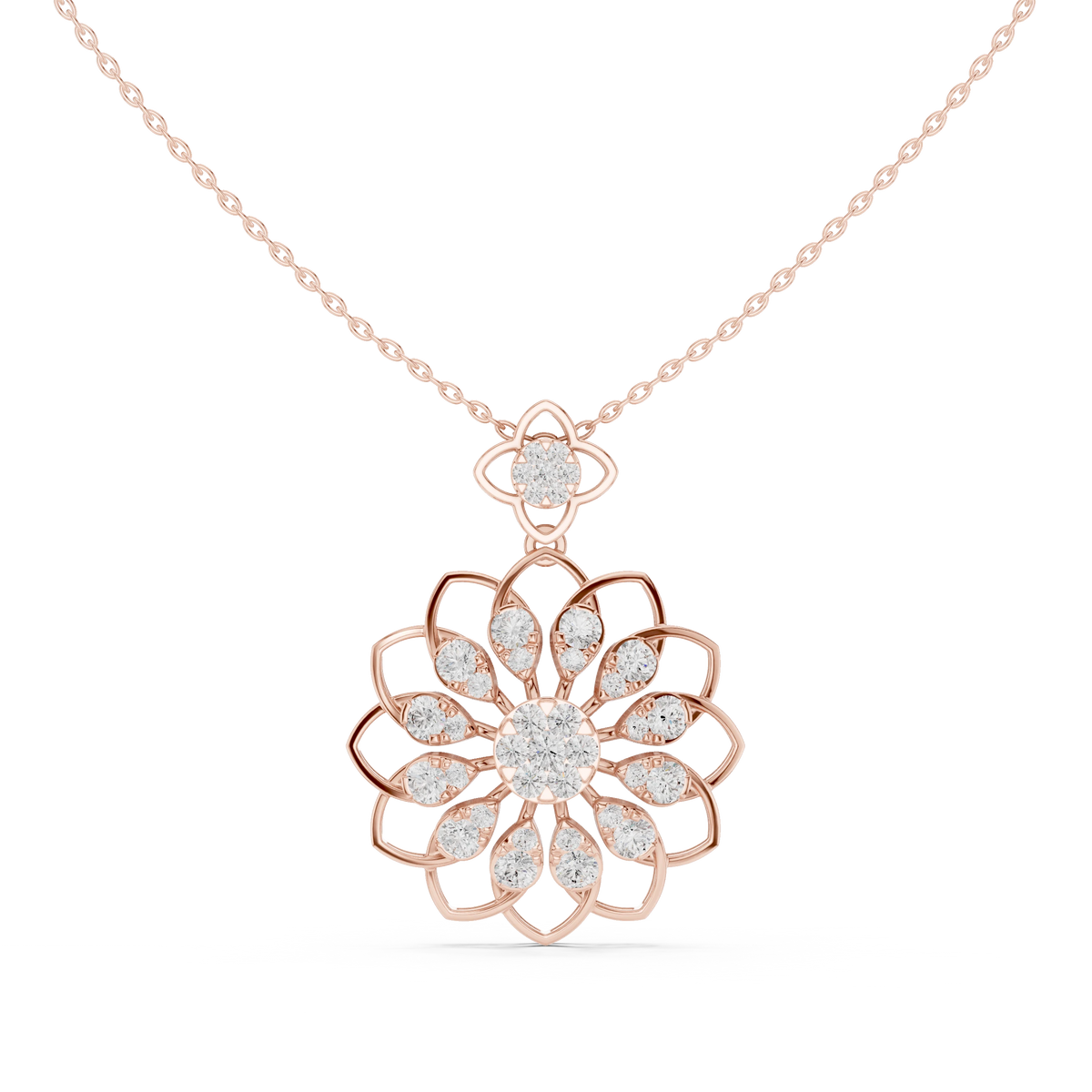Lotus Flower Openwork Moissanite Pendant in rose 925 sterling silver, view 4