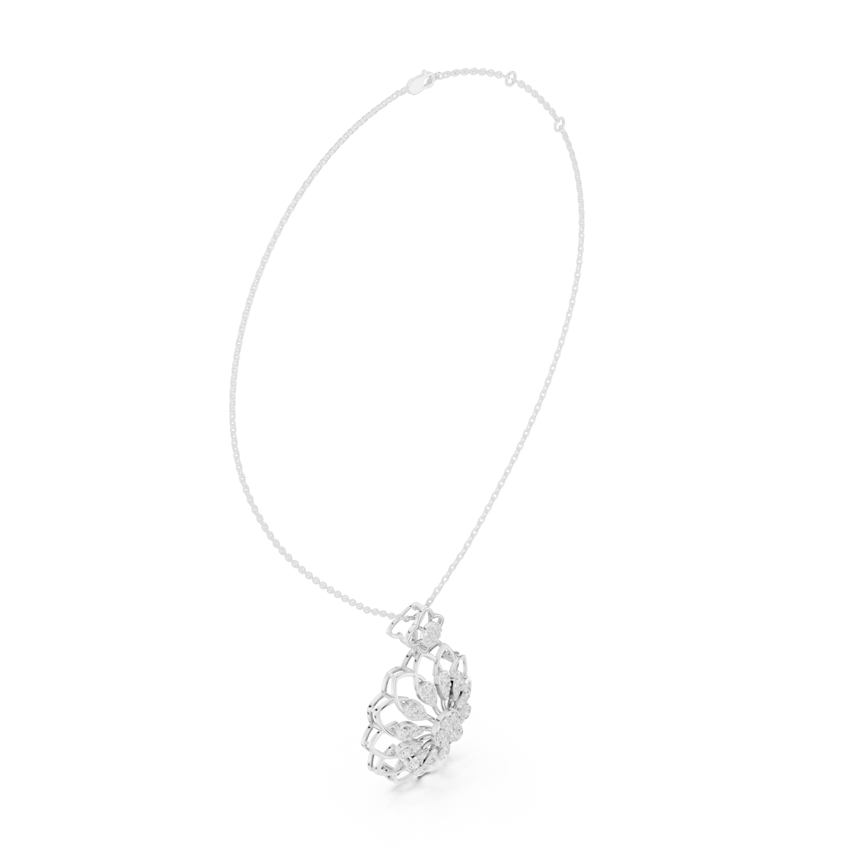 Lotus Flower Openwork Moissanite Pendant in white 925 sterling silver, view 1