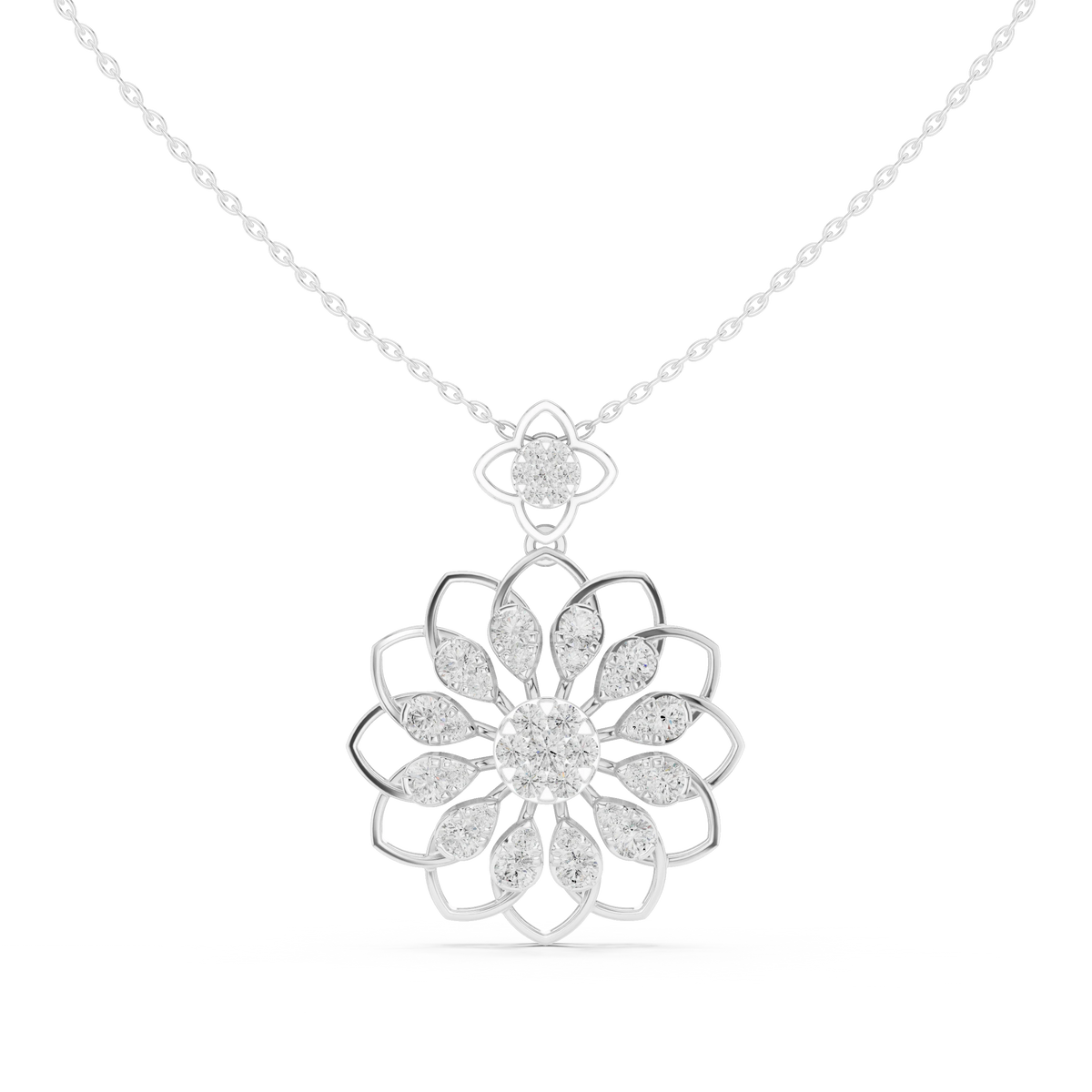 Lotus Flower Openwork Moissanite Pendant in white 925 sterling silver, view 4