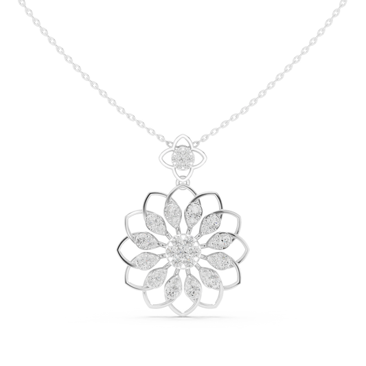 Lotus Flower Openwork Moissanite Pendant in white 925 sterling silver, view 4
