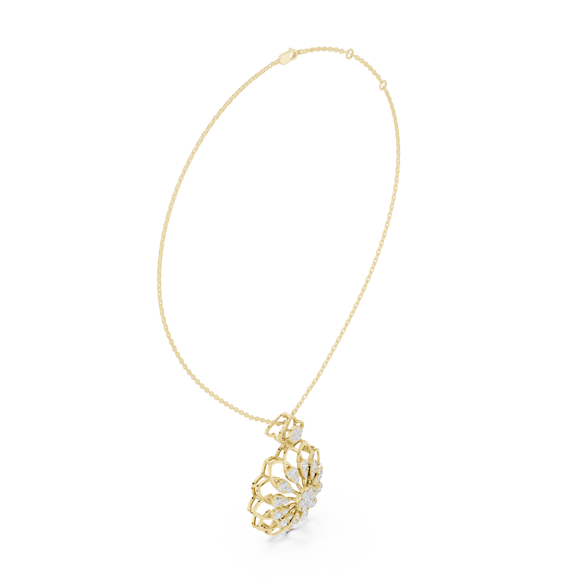 Lotus Flower Openwork Moissanite Pendant in yellow 925 sterling silver, view 1