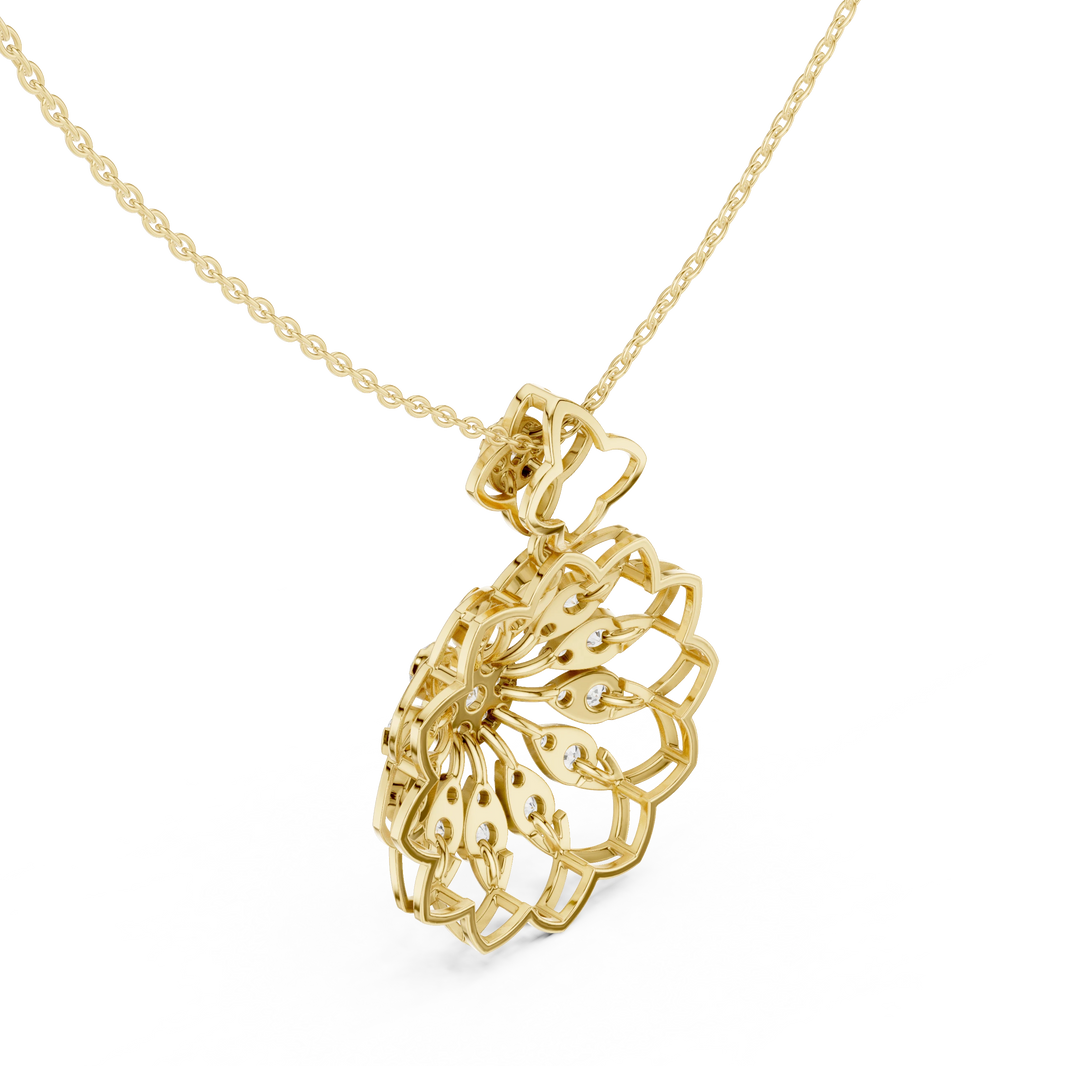 Lotus Flower Openwork Moissanite Pendant in yellow 925 sterling silver, view 2